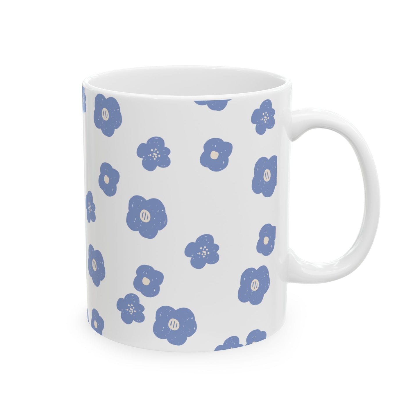 Cute Blue Flower Pattern Ceramic Mug