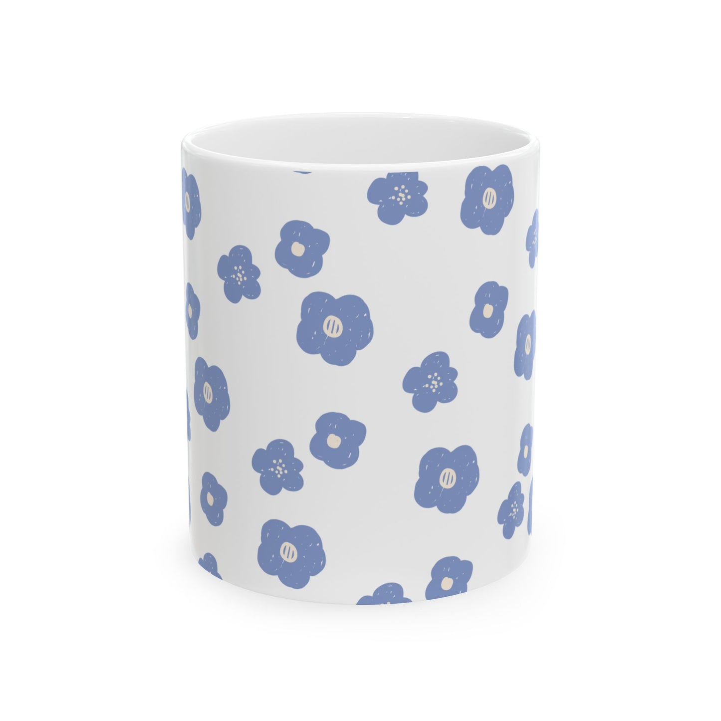 Cute Blue Flower Pattern Ceramic Mug