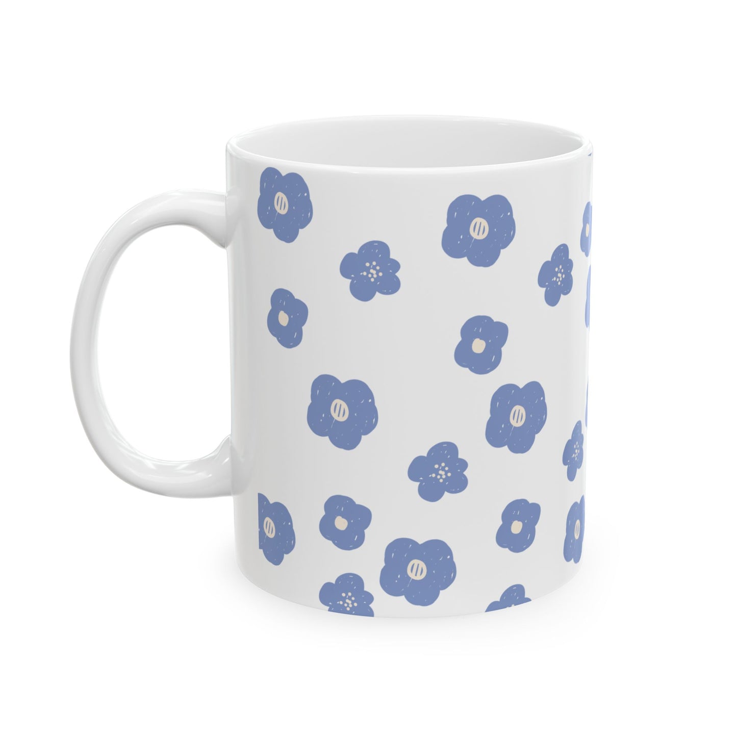 Cute Blue Flower Pattern Ceramic Mug