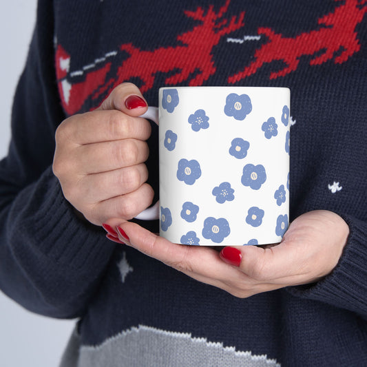 Cute Blue Flower Pattern Ceramic Mug